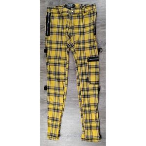 Tripp NYC Yellow Plaid Punk Pants Size 28 Gothic Zipper Y2K Rave *FLAWS